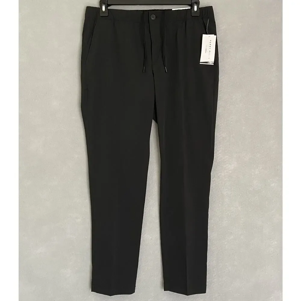 Perry Ellis Men's Large Techworks Pant Slim Fit Stretch Drawstring Black NEW